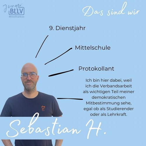 Vorstellungsrunde ✨ #11 

Unser Sebastian aka Sebi ist lange Teil des Teams.😎
Sebi ist unser Schriftführer, das heißt er fertigt Protokolle zu unseren Sitzungen an, damit nichts verloren geht, was wir so besprechen. 🗒️

Sebi war auch einige Zeit in Oberbayern, hat aber den Weg zurück in unser Mittelfranken gefunden.

Schön, dass du dabei bist Sebi!💪🏼

#mittelfranken #jungerbllvmfr #vorstellungsrunde #ollvmittelfranken #instateacher #teacher #lehramterlangen #bildung #lehramtnürnberg #instalehrerzimmer